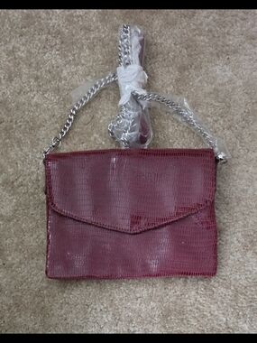 Women’s Burgundy Faux Lizard Crossbody Bag with Chain Strap